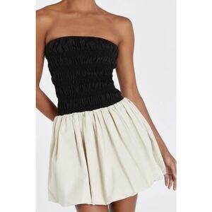 Dissh Stevie Dress Womens 6 Black/Stone Sleeveless Smocked Bubble Mini